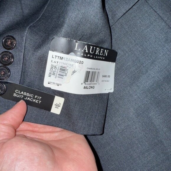 Lauren Ralph Lauren Classic Fit Flex Suit Jacket Charcoal Solid 56 Long career - Picture 3 of 9